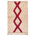 Handmade Moroccan Textured Wool Rug with Ruby Red Diamond | High-Low Atlas Berber Carpet