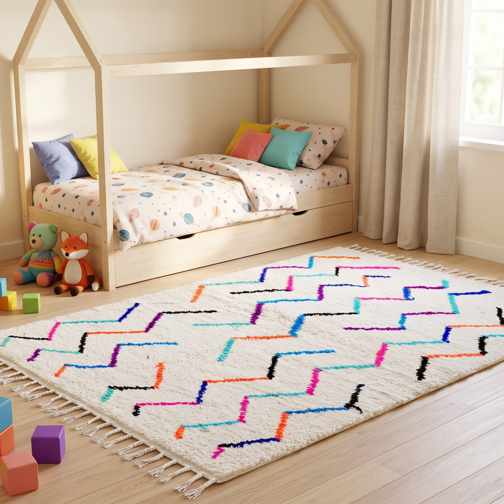 Handmade Moroccan Wool Rug with Multicolor Zigzag Pattern | Authentic Atlas Berber Carpet