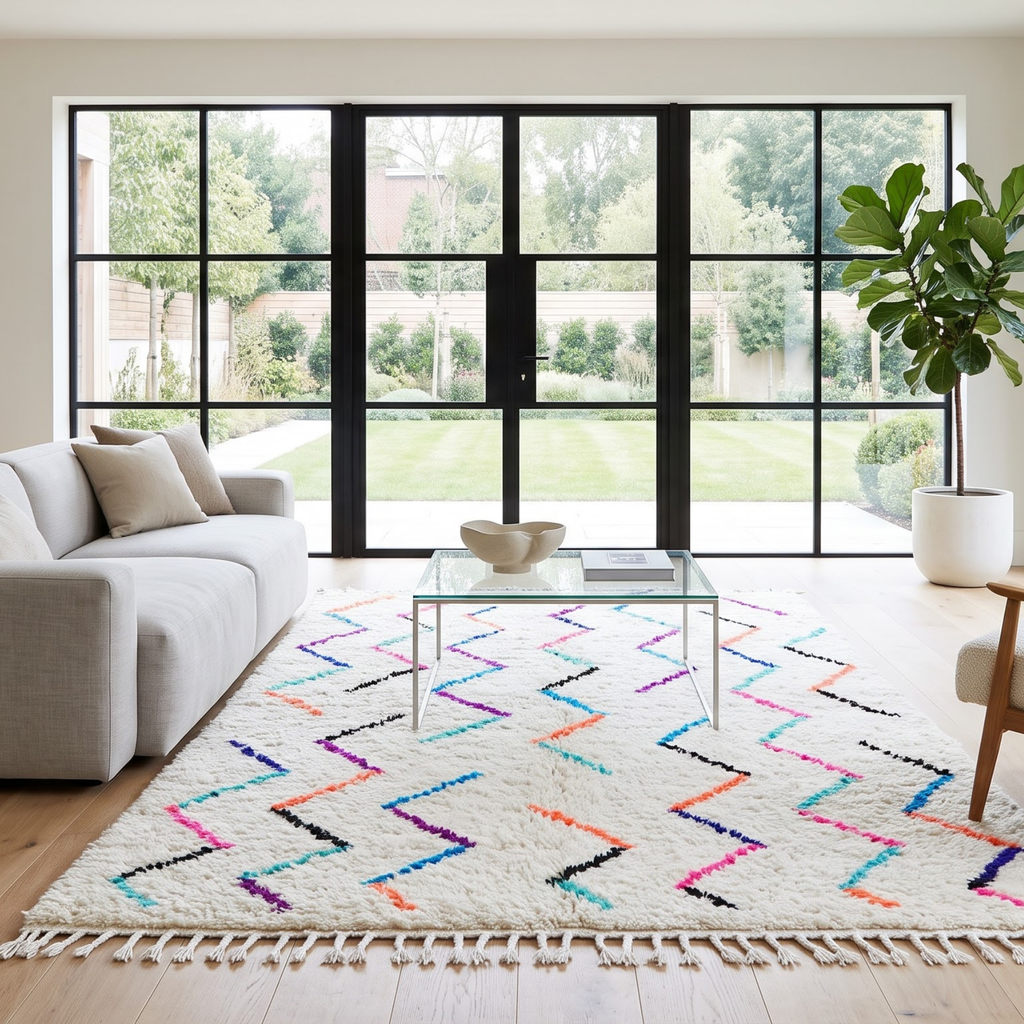 Handmade Moroccan Wool Rug with Multicolor Zigzag Pattern | Authentic Atlas Berber Carpet