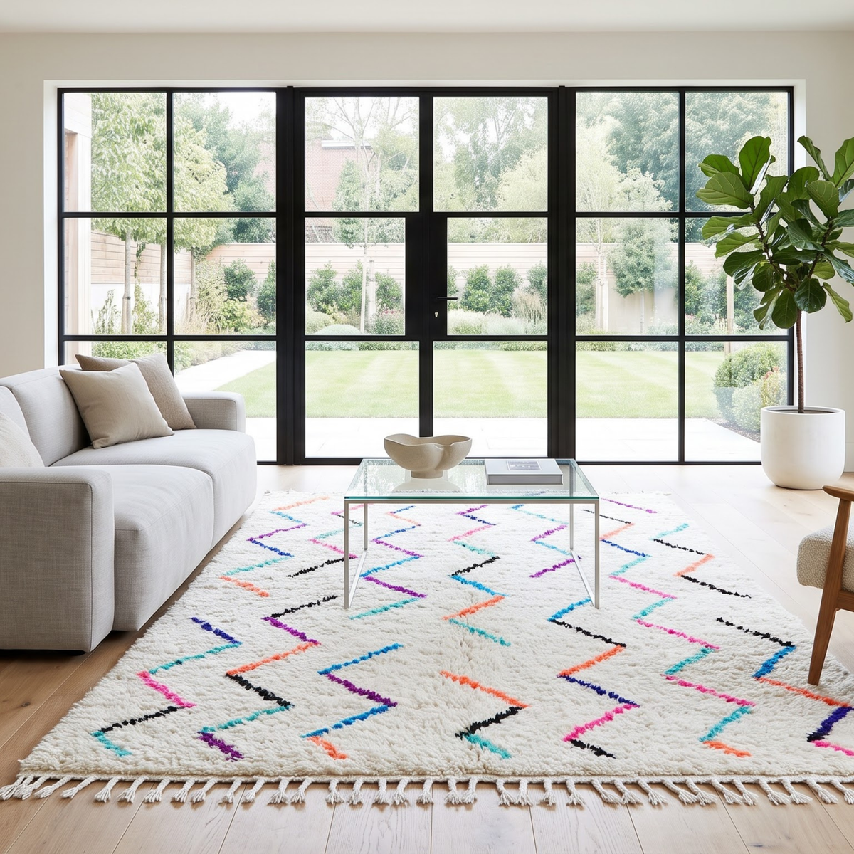 Handmade Moroccan Wool Rug with Multicolor Zigzag Pattern | Authentic Atlas Berber Carpet
