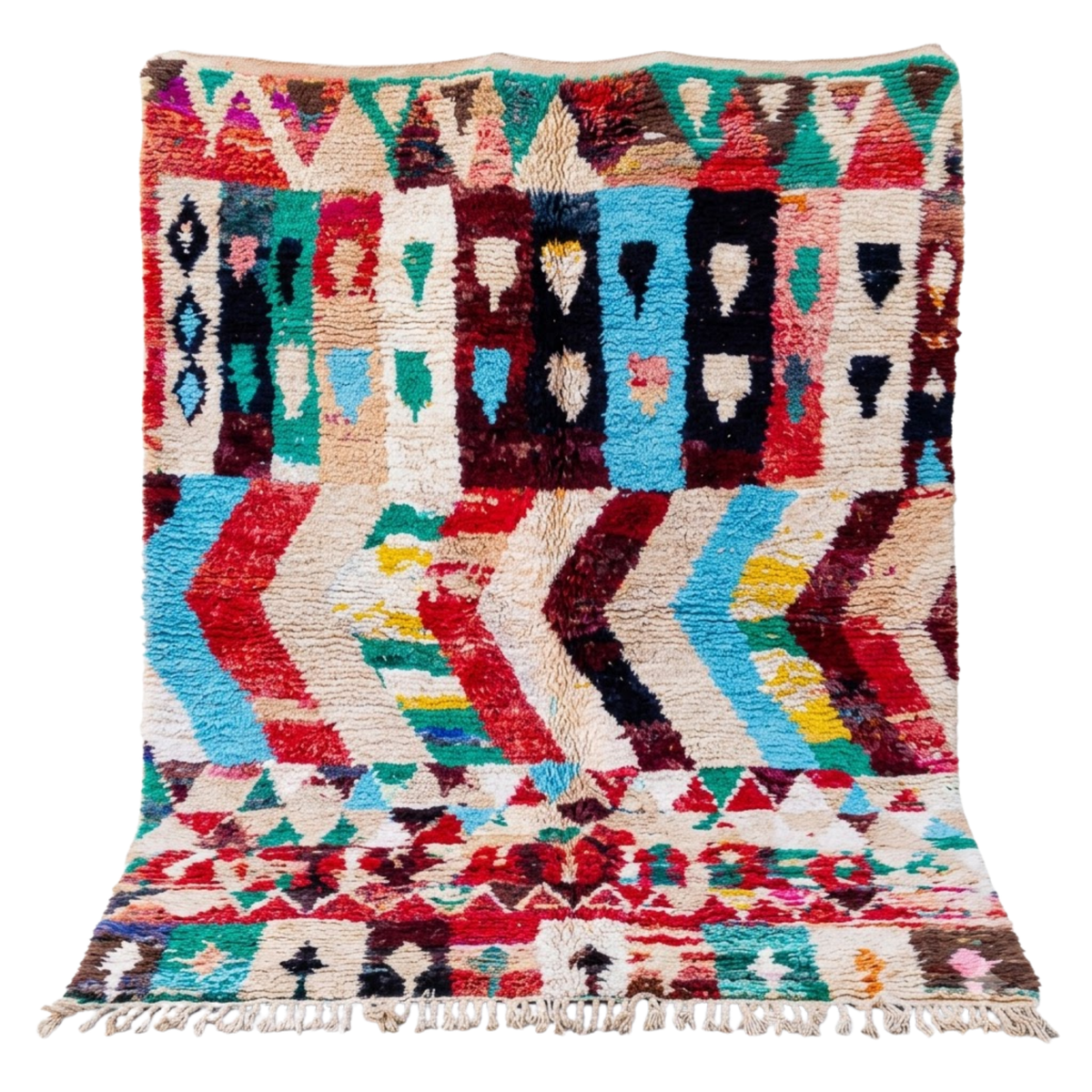 Handmade Moroccan Wool Rug Azilal Style | Vibrant Multicolor Tribal Chevron & Talisman Atlas Carpet