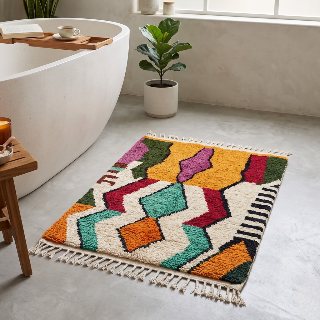 Handmade Moroccan Wool Rug Vibrant Abstract Ethnic Motif | Colorful Atlas Berber Carpet