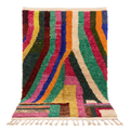 Handmade Moroccan Wool Rug Azilal Style | Vibrant Multicolor Striped & Color Block Atlas Carpet