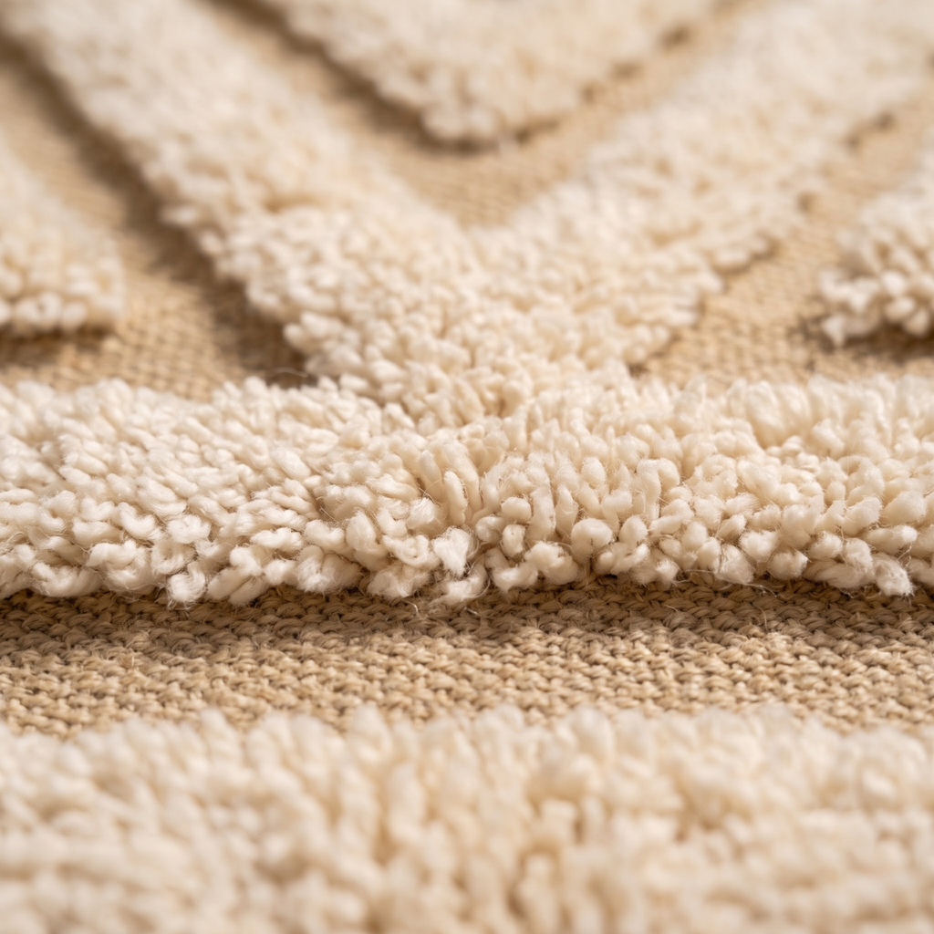 Handmade Moroccan Wool Textured Rug | High-Low Geometric Cream & Sand Atlas Berber Carpet