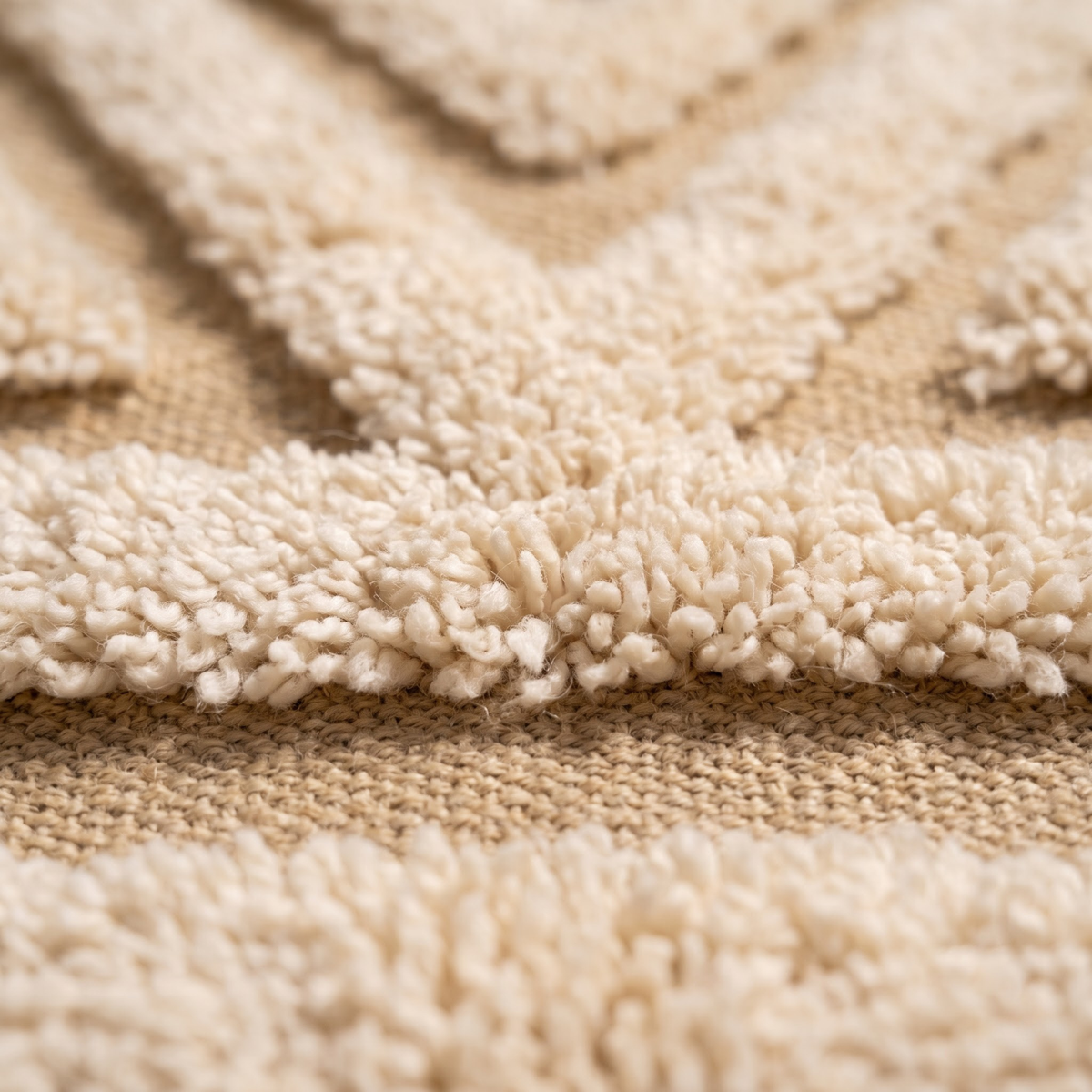 Handmade Moroccan Wool Textured Rug | High-Low Geometric Cream & Sand Atlas Berber Carpet