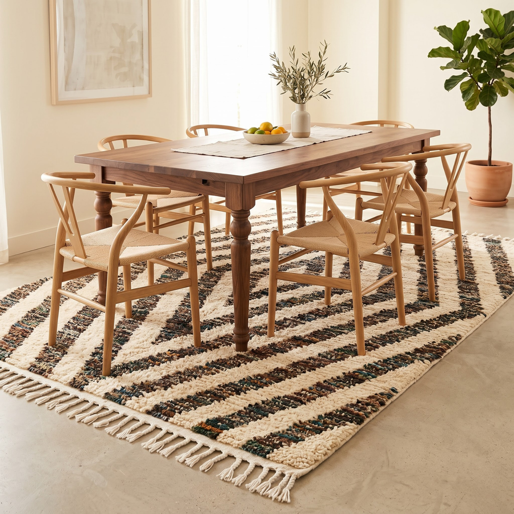 Handmade Moroccan Wool Rug Concentric Heathered Diamond Pattern | Natural Earth Tone Atlas Berber Carpet