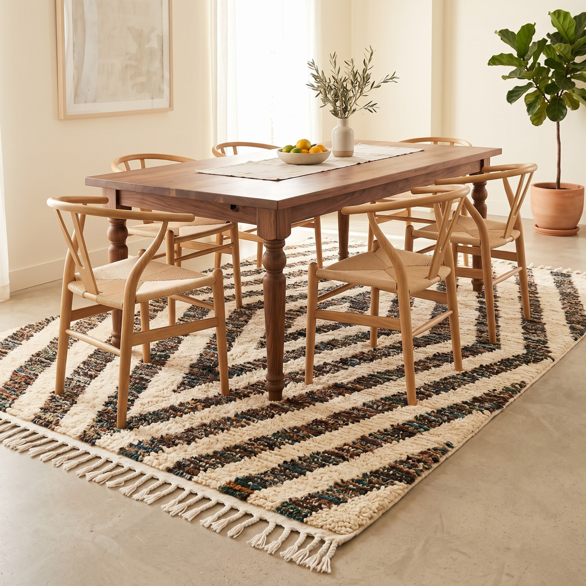 Handmade Moroccan Wool Rug Concentric Heathered Diamond Pattern | Natural Earth Tone Atlas Berber Carpet