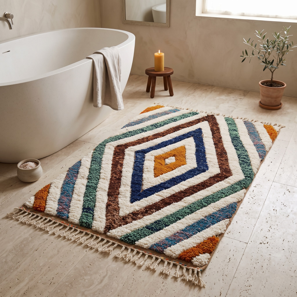Handmade Moroccan Wool Rug Geometric Diamond Prism | Artisanal Atlas Berber Shag Carpet