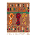 Handmade Moroccan Wool Rug Azilal / Boujaad Style | Mocha Brown Field with Tribal Urn & Talisman Motifs Atlas Carpet