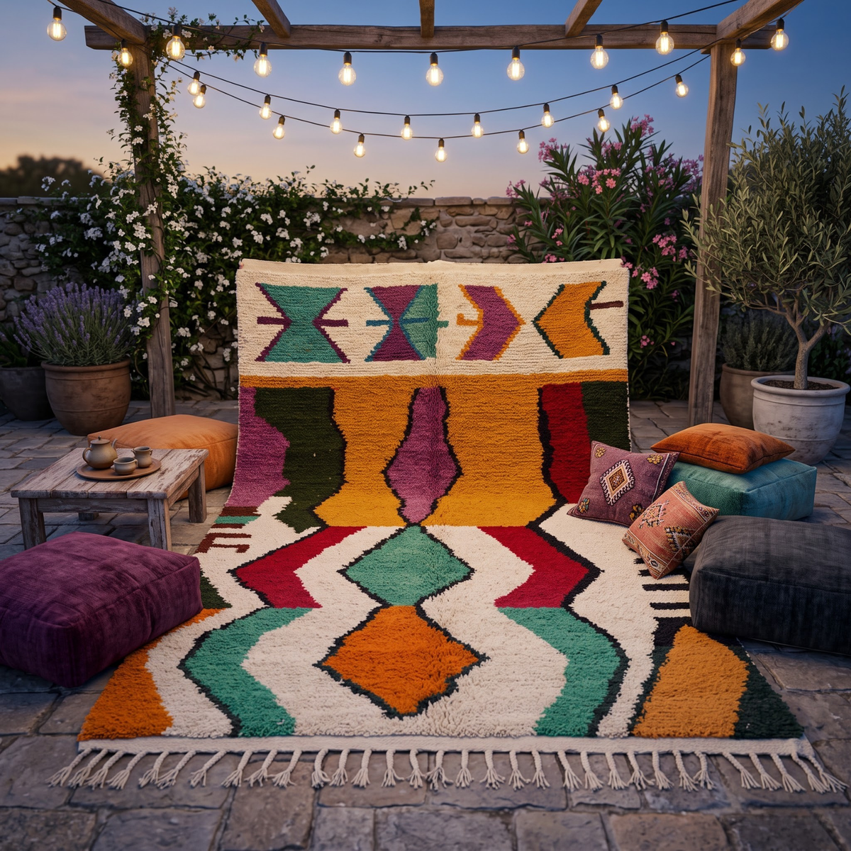 Handmade Moroccan Wool Rug Vibrant Abstract Ethnic Motif | Colorful Atlas Berber Carpet