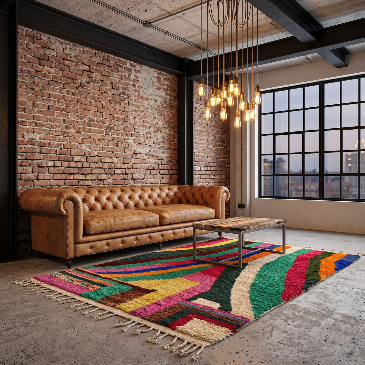 Handmade Moroccan Wool Rug Azilal Style | Vibrant Multicolor Striped & Color Block Atlas Carpet