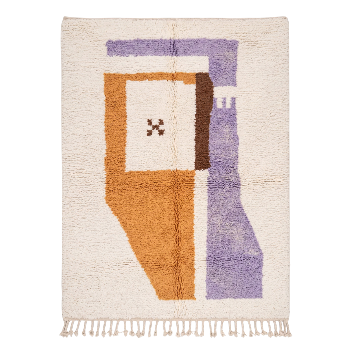 Handmade Moroccan Wool Rug Azilal Style | Abstract Minimalist Color Block in Lavender, Ochre & Cream Atlas Carpet