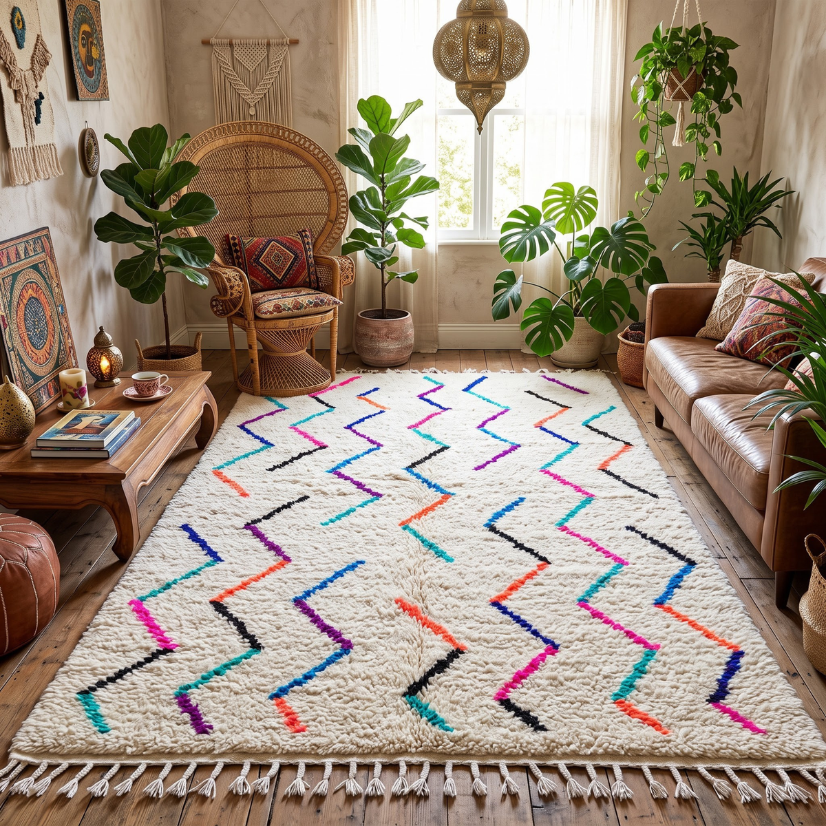 Handmade Moroccan Wool Rug with Multicolor Zigzag Pattern | Authentic Atlas Berber Carpet