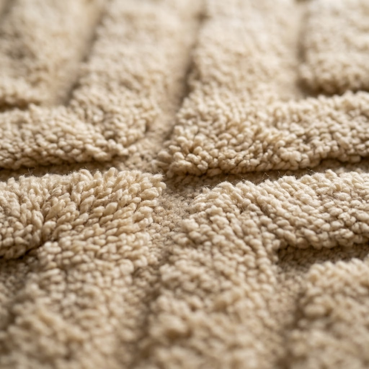 Handmade Moroccan Wool Rug Beni Ourain Style | High-Low 3D Textured Diamond & Chevron Pattern in Sand Beige