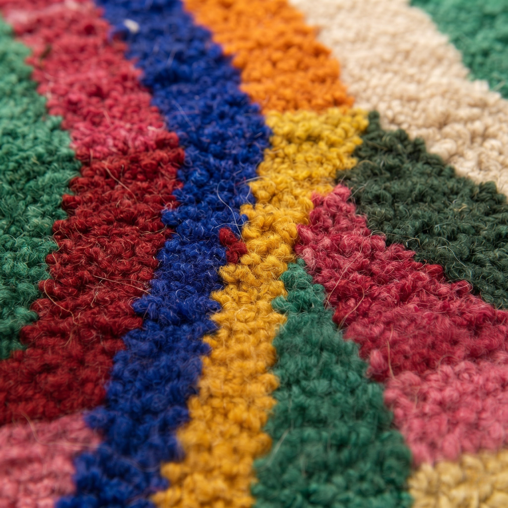 Handmade Moroccan Wool Rug Azilal Style | Vibrant Multicolor Striped & Color Block Atlas Carpet