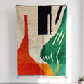Handmade Moroccan Azilal Wool Rug – Emerald Green, Terracotta & Black Abstract Shag Rug
