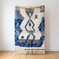 Handmade Moroccan Wool Rug – Indigo Blue & Ivory Abstract Sculptural Shag Rug