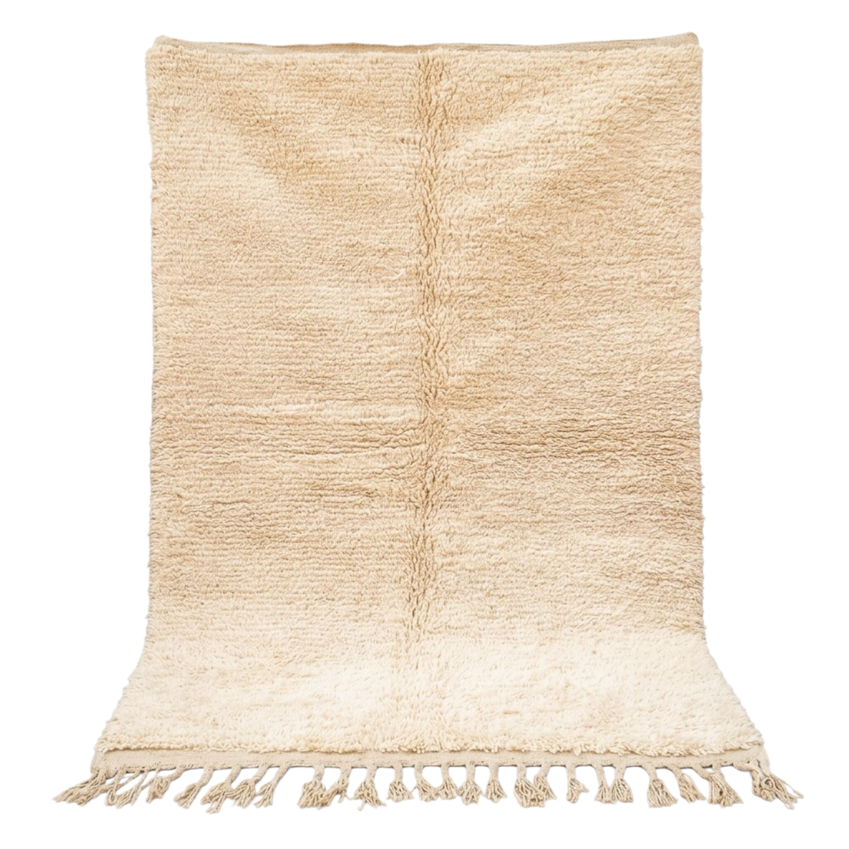 Handmade Moroccan Wool Rug Plain Beni Ourain Style | Solid Natural Sand & Cream High-Pile Atlas Carpet