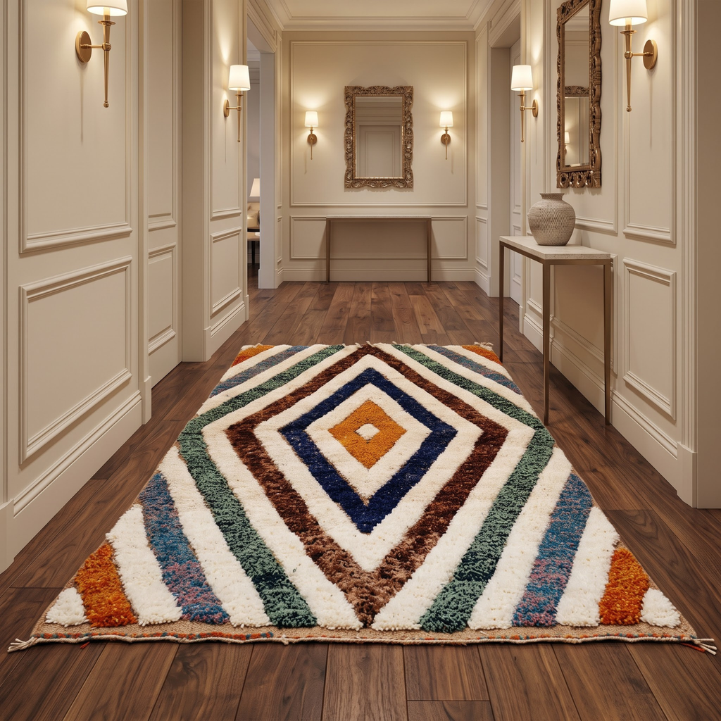 Handmade Moroccan Wool Rug Geometric Diamond Prism | Artisanal Atlas Berber Shag Carpet