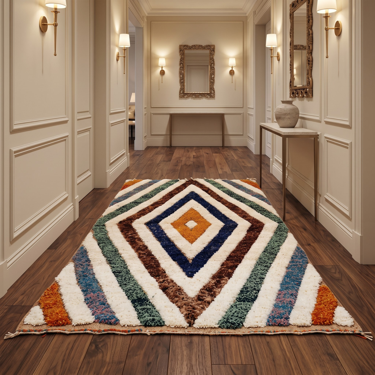 Handmade Moroccan Wool Rug Geometric Diamond Prism | Artisanal Atlas Berber Shag Carpet
