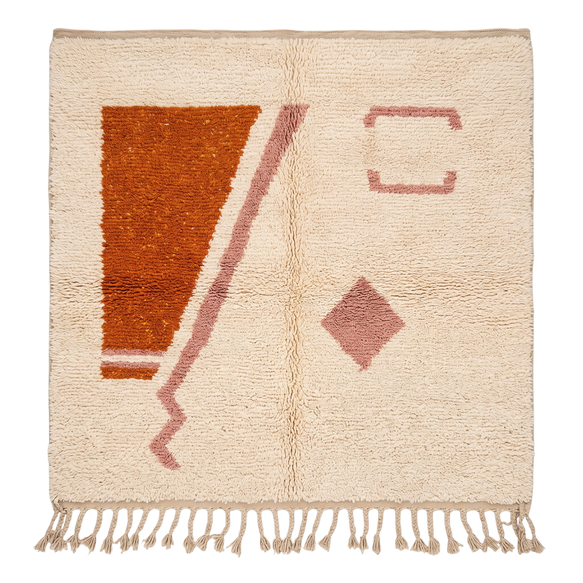 Handmade Moroccan Wool Rug Minimalist Azilal Style | Abstract Geometric Motifs in Terracotta & Dusty Pink Atlas Carpet