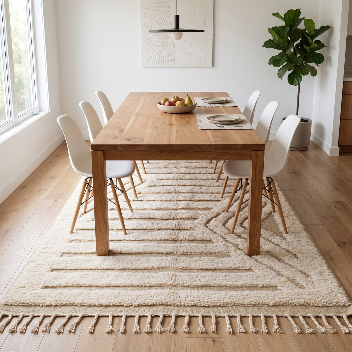 Handmade Moroccan Wool Textured Rug | High-Low Geometric Cream & Sand Atlas Berber Carpet