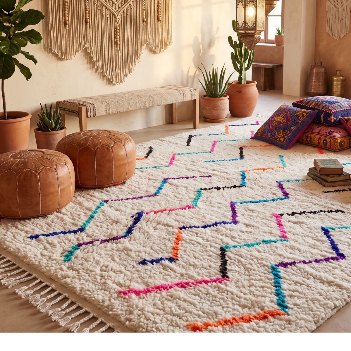 Handmade Moroccan Wool Rug with Multicolor Zigzag Pattern | Authentic Atlas Berber Carpet