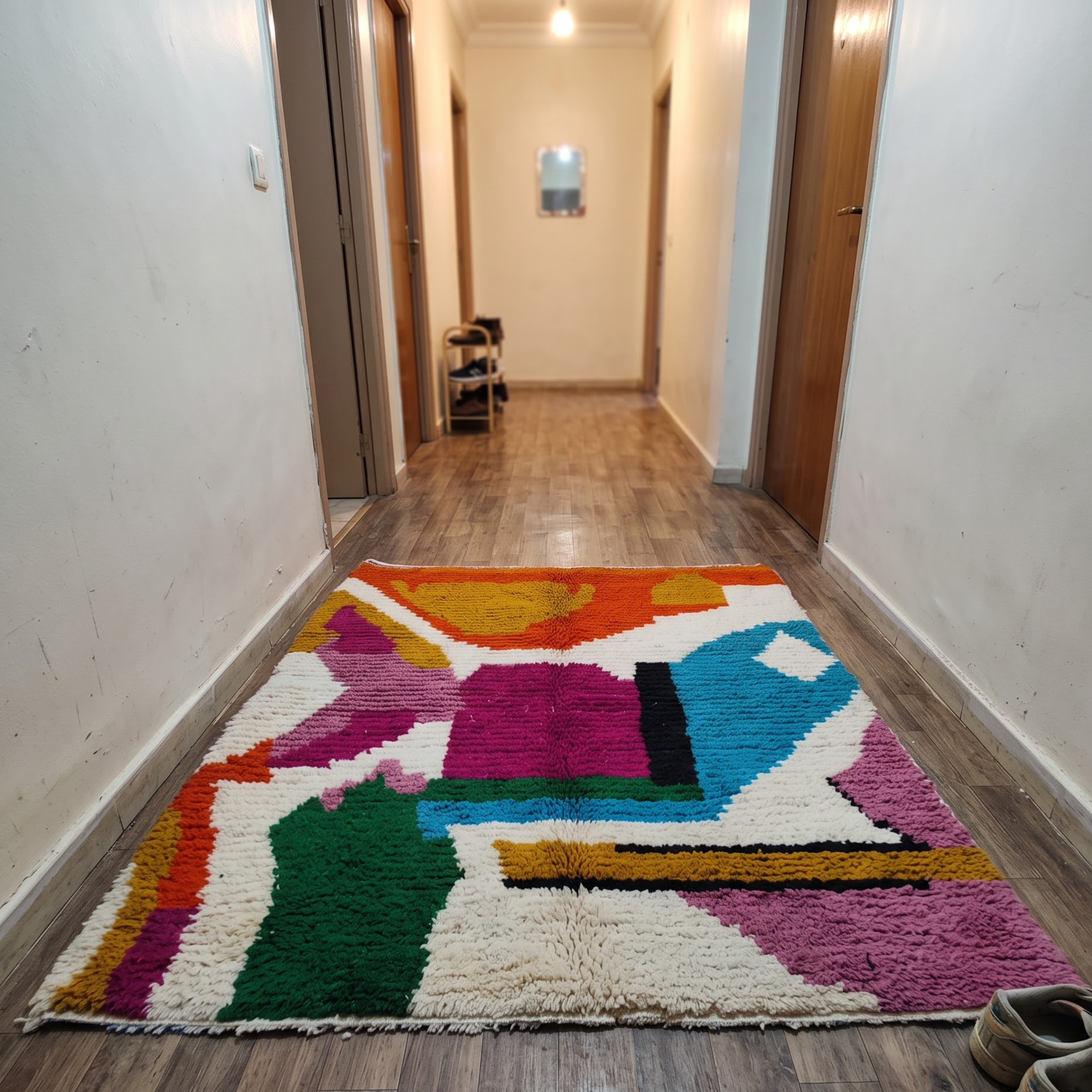 Handmade Moroccan Azilal Wool Rug – Vibrant Abstract Modernist Shag Rug
