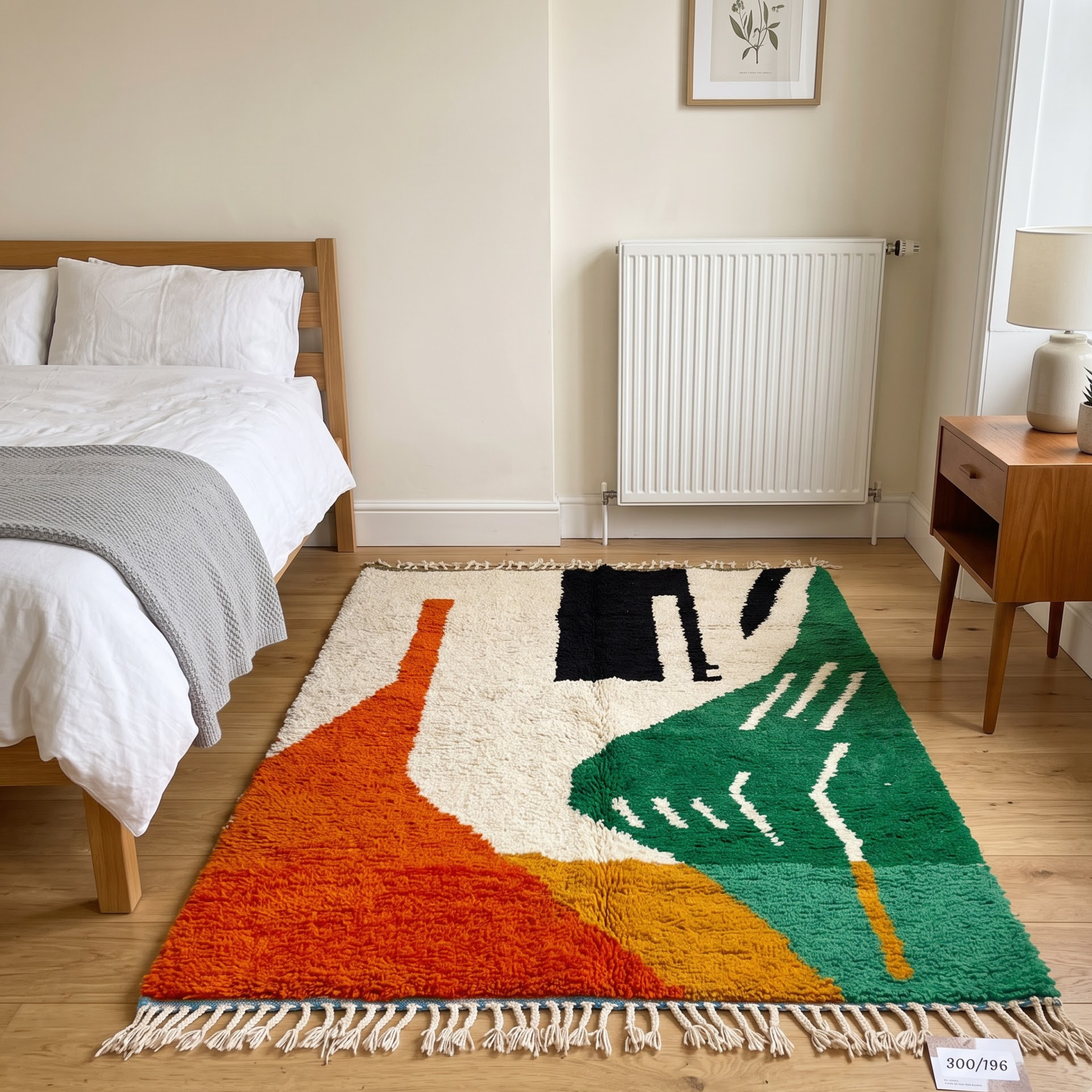 Handmade Moroccan Azilal Wool Rug – Emerald Green, Terracotta & Black Abstract Shag Rug