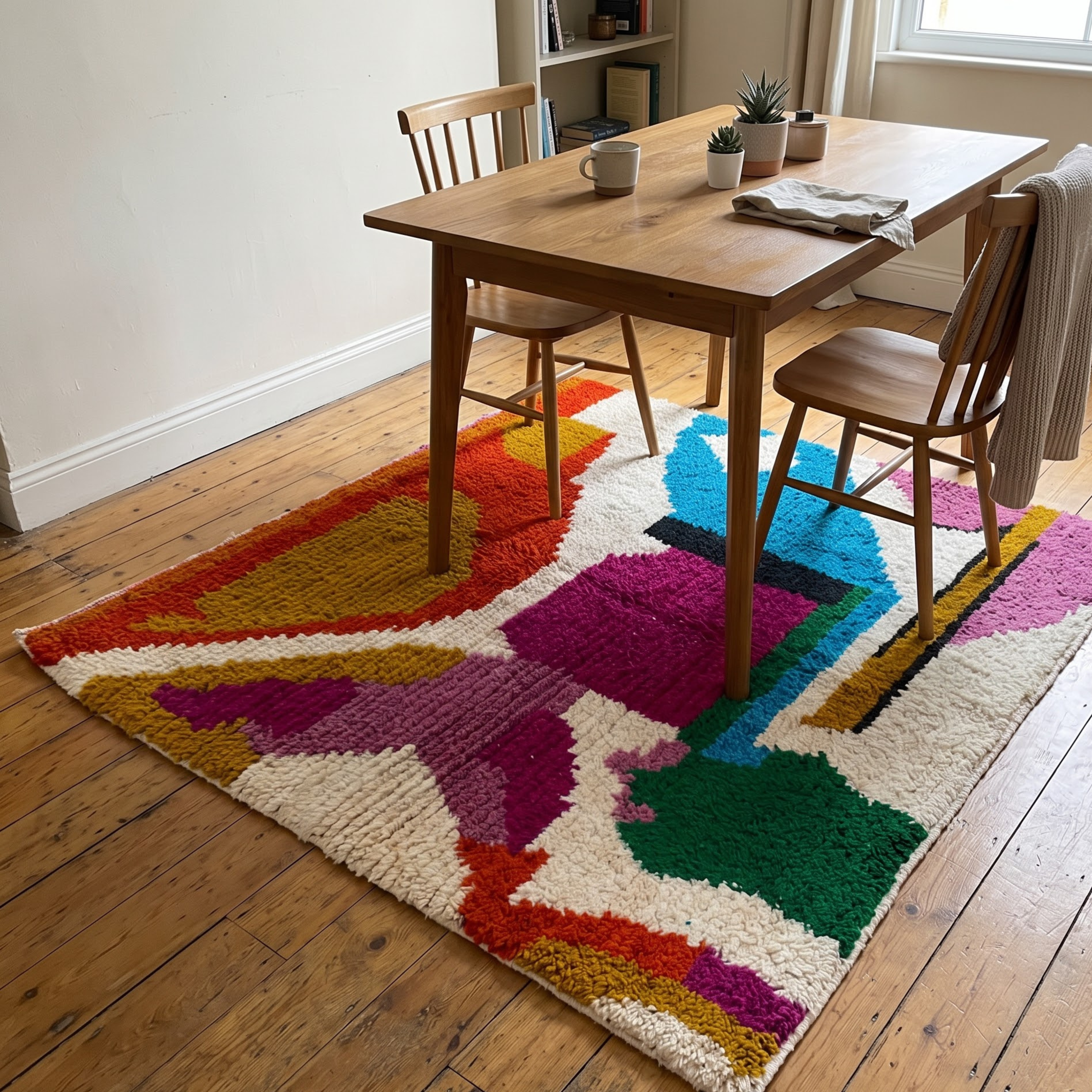 Handmade Moroccan Azilal Wool Rug – Vibrant Abstract Modernist Shag Rug