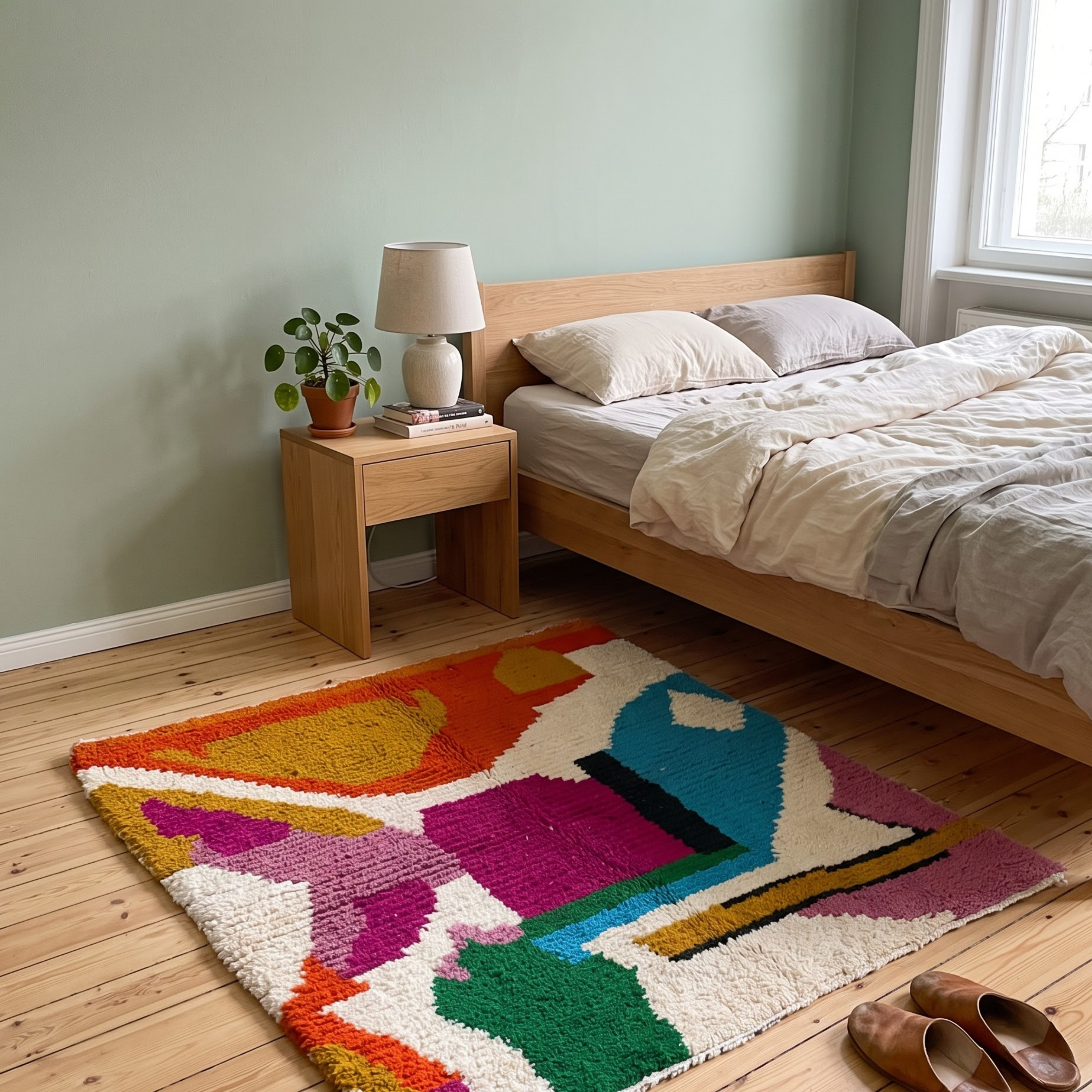 Handmade Moroccan Azilal Wool Rug – Vibrant Abstract Modernist Shag Rug