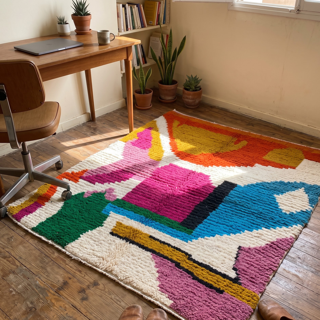 Handmade Moroccan Azilal Wool Rug – Vibrant Abstract Modernist Shag Rug