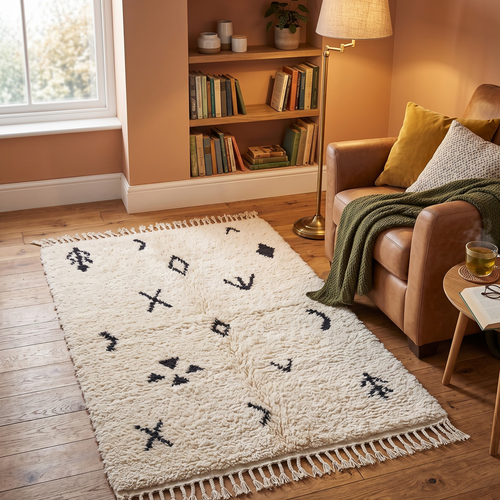Authentic Moroccan Beni Ourain Wool Rug | Minimalist Tribal Berber Carpet from the Atlas Mountains