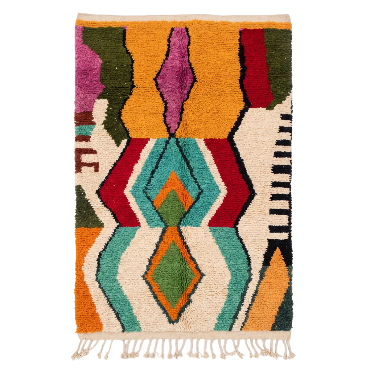 Handmade Moroccan Wool Rug Vibrant Abstract Ethnic Motif | Colorful Atlas Berber Carpet