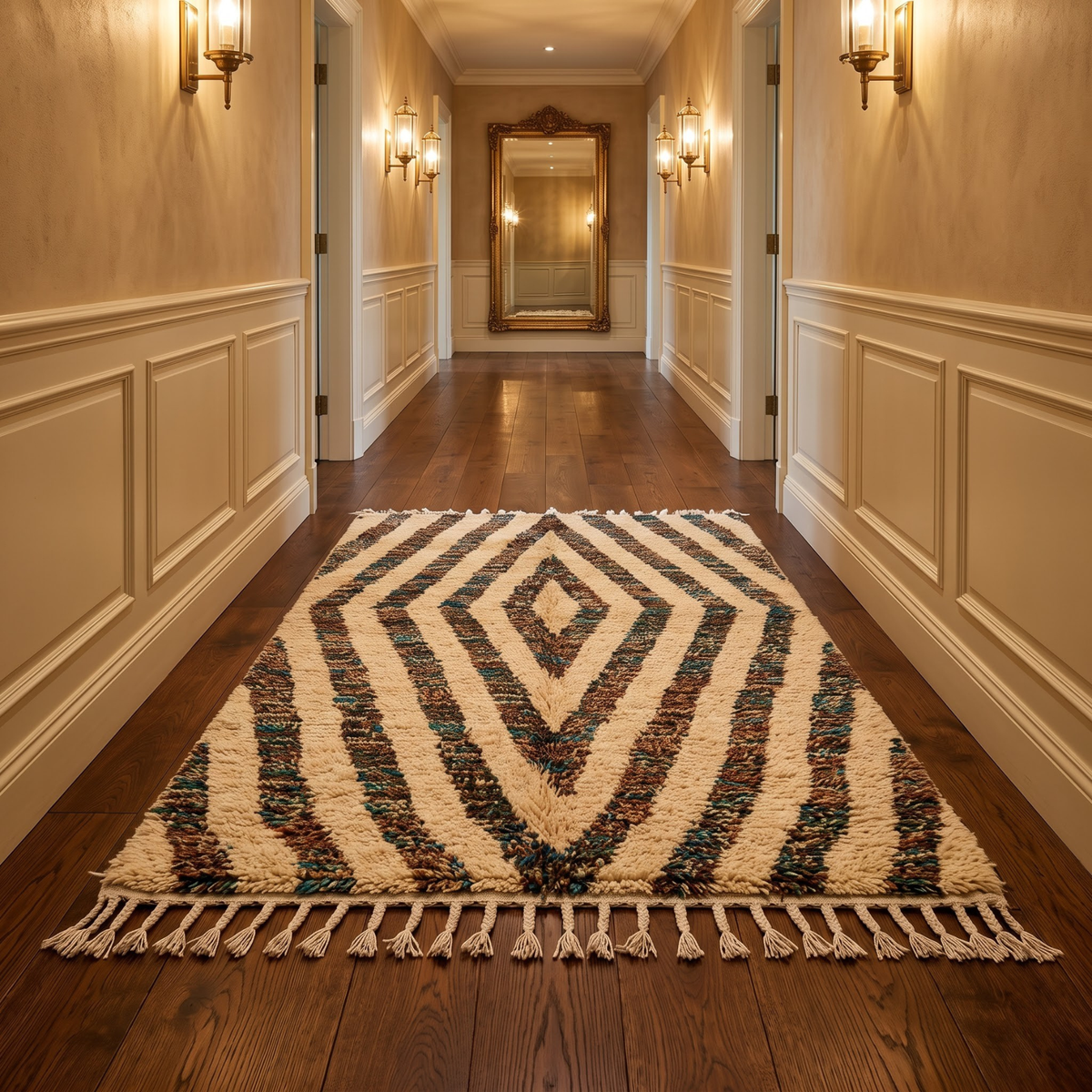 Handmade Moroccan Wool Rug Concentric Heathered Diamond Pattern | Natural Earth Tone Atlas Berber Carpet