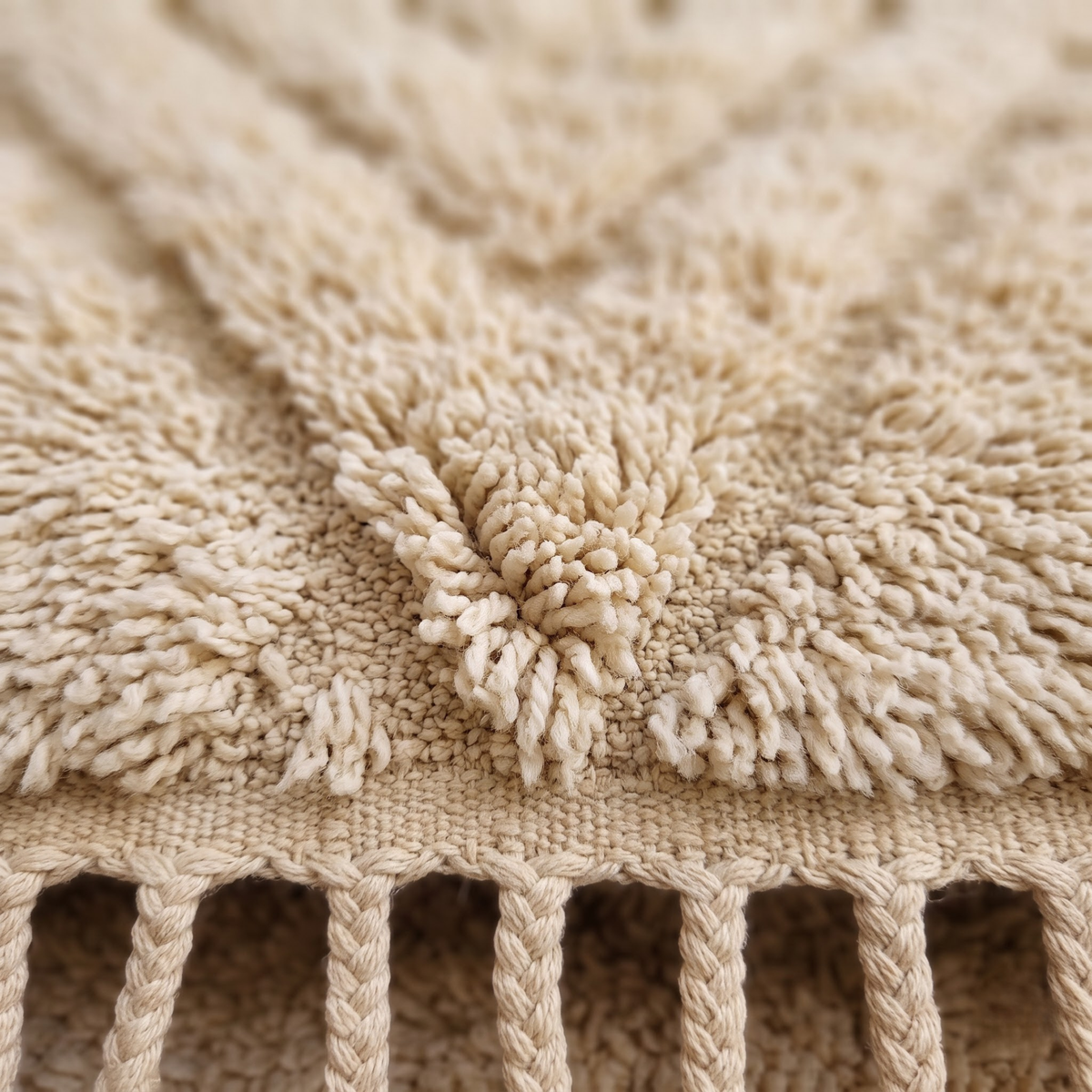 Handmade Moroccan Wool Rug Beni Ourain Style | High-Low 3D Textured Chevron Pattern in Cream & Sand