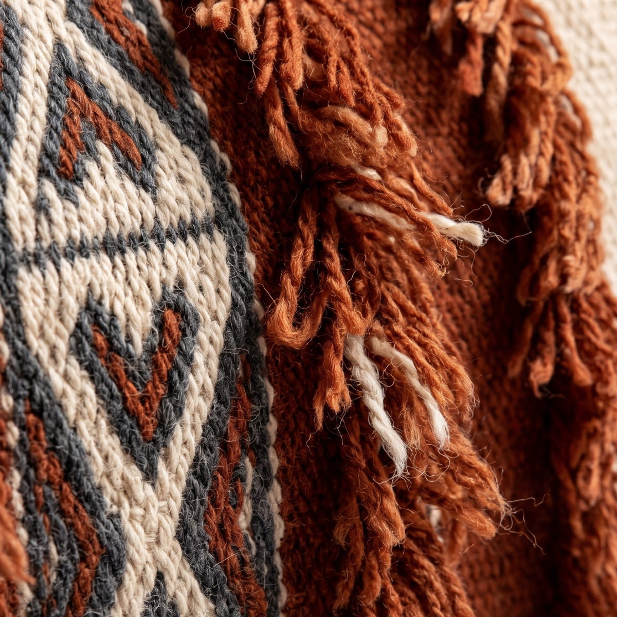 Terracotta Berber Floor Pouf with Fringe (45×45 cm) – Authentic Handmade Moroccan Boho Ottoman