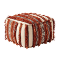 Terracotta Berber Floor Pouf with Fringe (45×45 cm) – Authentic Handmade Moroccan Boho Ottoman