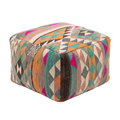 Multicolor Harlequin Kilim Berber Floor Pouf 60x60x20 cm – Authentic Handmade Moroccan Cube Cushion with Geometric Triangle Mosaic
