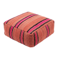 Square Kilim Berber Floor Pouf 60x60x20 cm – Handmade Moroccan Terracotta and Magenta Striped Ottoman