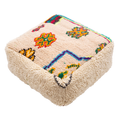Multicolor Azilal Berber Floor Pouf 60x60x20 cm – Authentic Handmade Moroccan Cream Wool Cushion with High-Pile Shaggy Sides