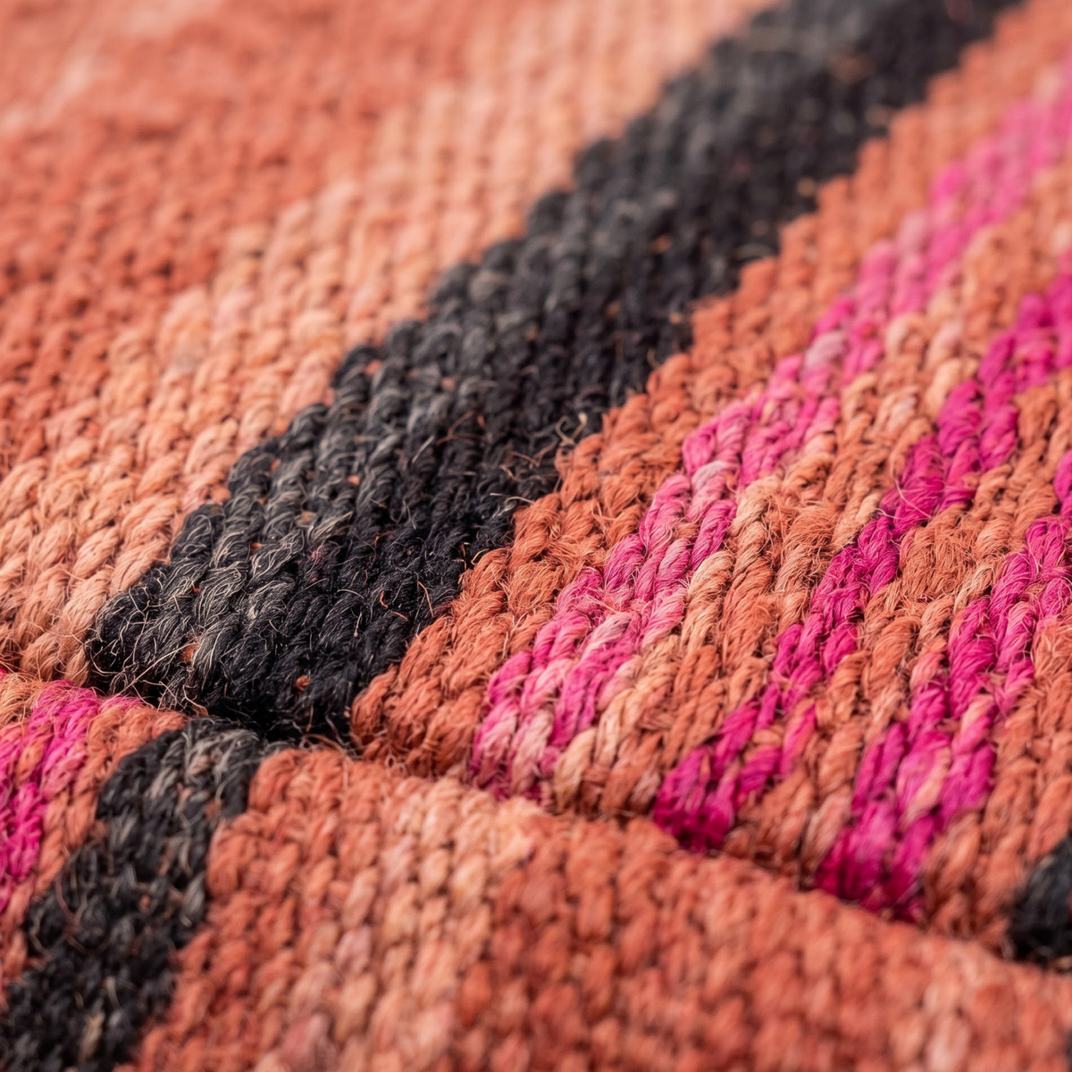 Square Kilim Berber Floor Pouf 60x60x20 cm – Handmade Moroccan Terracotta and Magenta Striped Ottoman