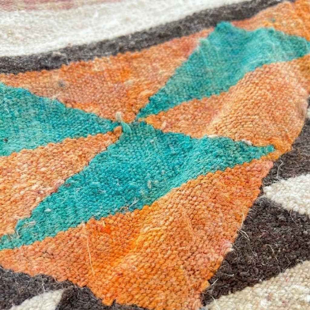 Multicolor Harlequin Kilim Berber Floor Pouf 60x60x20 cm – Authentic Handmade Moroccan Cube Cushion with Geometric Triangle Mosaic