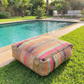 Pastel Sunset Kilim Berber Floor Pouf 60x60x20 cm – Handmade Moroccan Square Cushion with Pink, Mint, and Peach Stripes