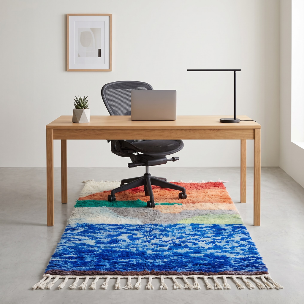 Handmade Moroccan Wool Rug Abstract Sunset Landscape | Artisanal Atlas Berber Shag Carpet
