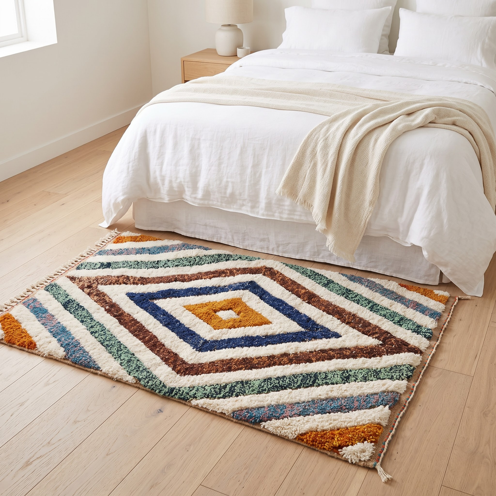 Handmade Moroccan Wool Rug Geometric Diamond Prism | Artisanal Atlas Berber Shag Carpet