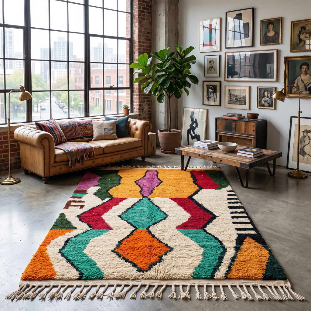 Handmade Moroccan Wool Rug Vibrant Abstract Ethnic Motif | Colorful Atlas Berber Carpet