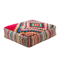 Multicolor Boujad Berber Floor Pouf 60x60x20 cm – Handmade Moroccan Square Cushion with Concentric Diamond Mosaic and Striped Sides