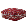 Deep Maroon Kilim Berber Floor Pouf 60x60x20 cm – Authentic Handmade Moroccan Floor Cushion with Tribal Diamond Border