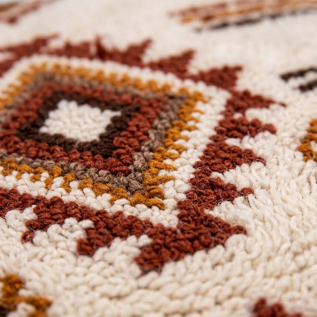Beni Ourain Berber Floor Pouf 60x60x20 cm – Authentic Handmade Moroccan Cream Wool Cushion with Earthy Tribal Motifs
